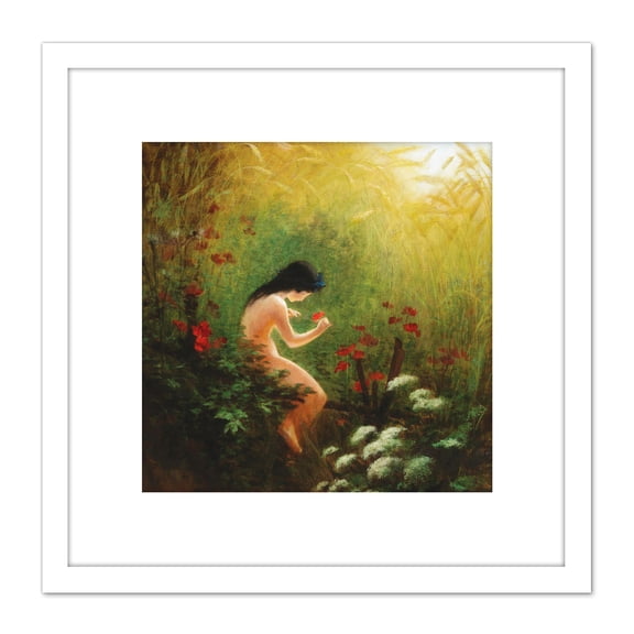 Diefenbach Girl With Flower Painting 8X8 Inch Square Wooden Framed Wall Art Print Picture with Mount
