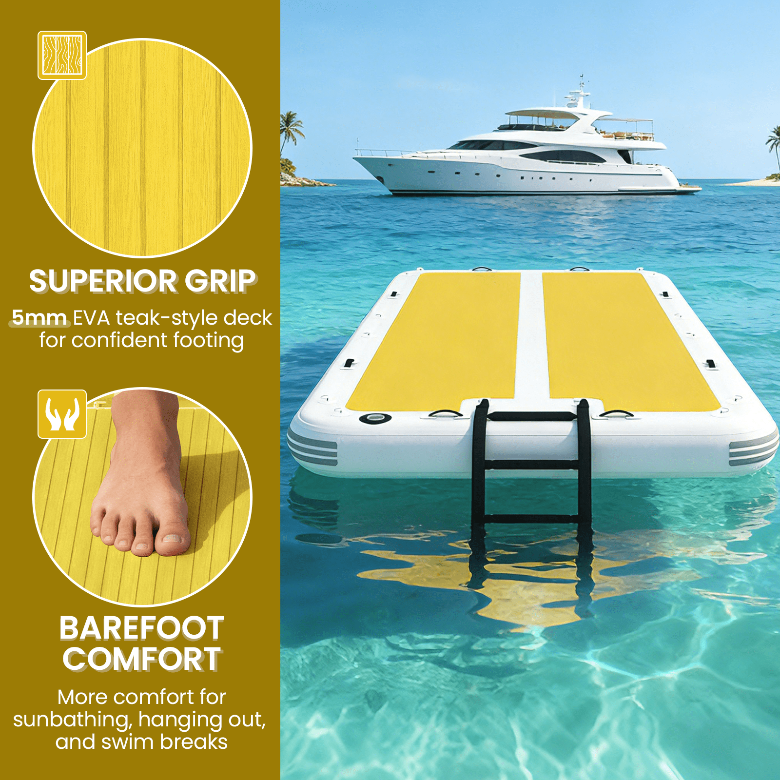 Bezliving 15'x6.5' Inflatable Floating Platform with 5mm EVA Non-Slip Pad, Fits 15 People, for Lake, Pool & Ocean Use