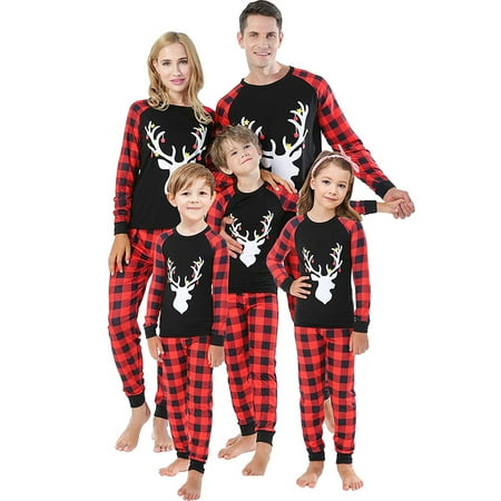 

Fanvereka Christmas Family Matching Family Pajamas PJs Matching Set Plaid Pants+Top 2pcs Letter Print