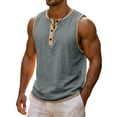 thumbnail image 6 of YgkuHd Men's Cotton Linen Sleeveless Henley Tank Top, Casual Button Down Beach Summer T-Shirt,Gray_3XL, 6 of 9