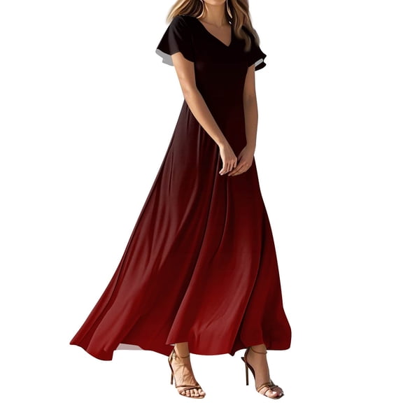 NAMTYQX Plus Size Dresses for Curvy Women V-Neck Boho Maxi Dresses for Women Maxi Dresses for Women 2025 Wine Size XL