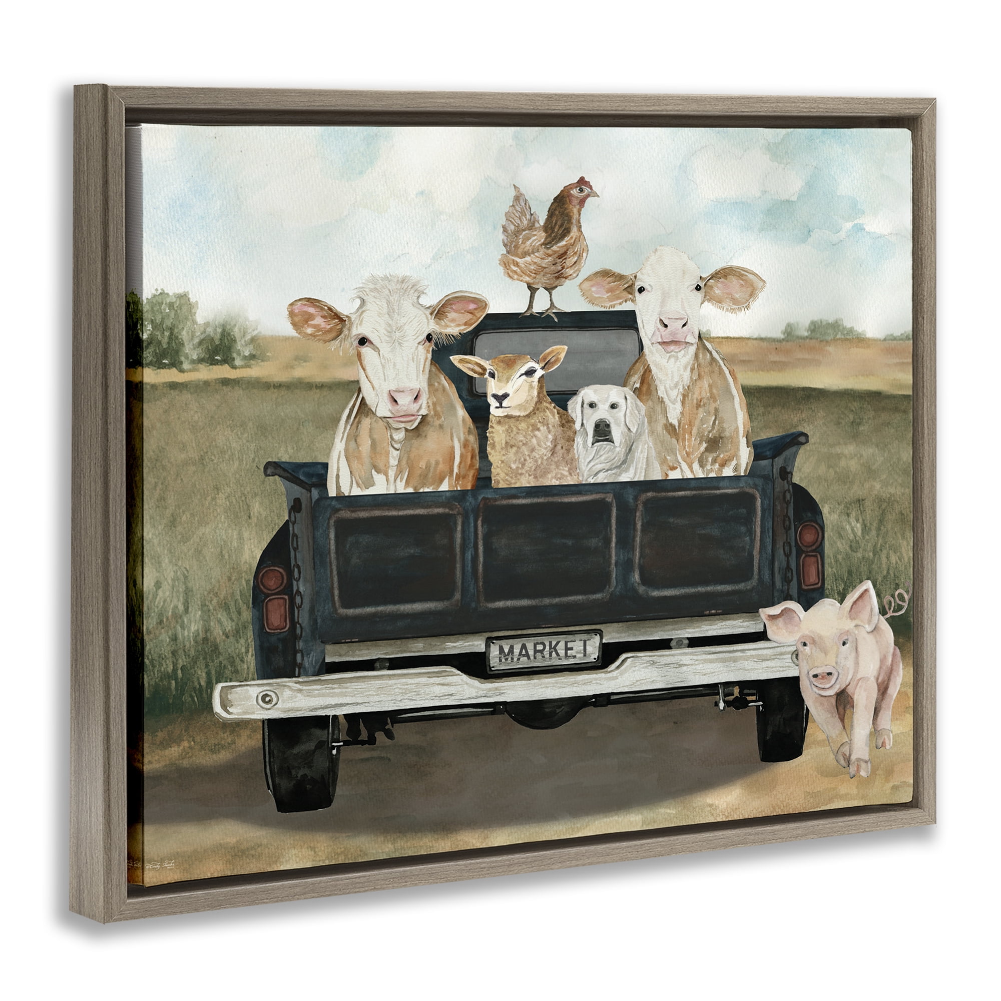 Stupell Industries Ready For A Farm Ride Brown Framed Floater Canvas Wall Art, design by Cindy Jacobs