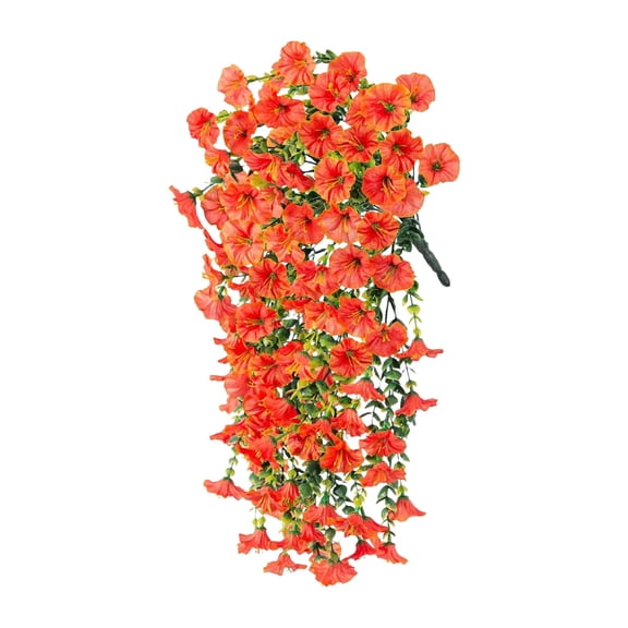 SLYNSHome Fake Hanging Flowers Plants for Outdoor Outside Summer Decoration,Artificial Faux Silk Morning Glory for Home Planter Porch Patio - Orange
