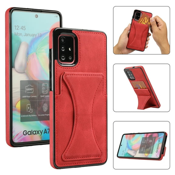 TOP SHE Case for Samsung Galaxy A51 4G (A515), Galaxy A51 Phone Case (6.5 Inch) - Synthetic Leather Protective Case with Card Slot / Kickstand, Slim Fit Lightweight Simple Fashion Cover (Red)