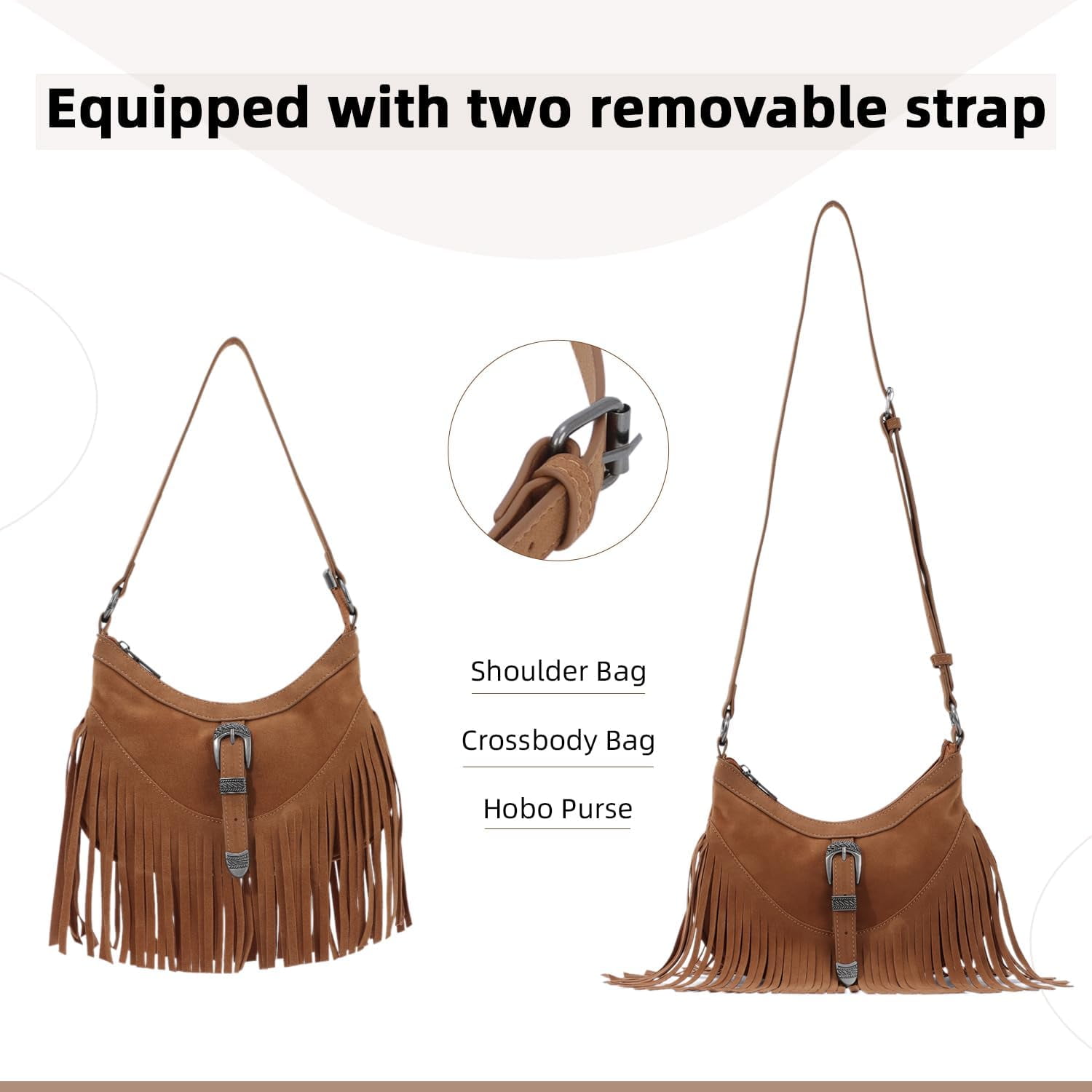 Fringe Hobo Purse for Women Tassel Shoulder Bag Vintage Suede Handbag Hippie Western Tassel Bag
