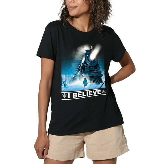 The Polar Express I Believe Women's Loose T-Shirt, Black, Large