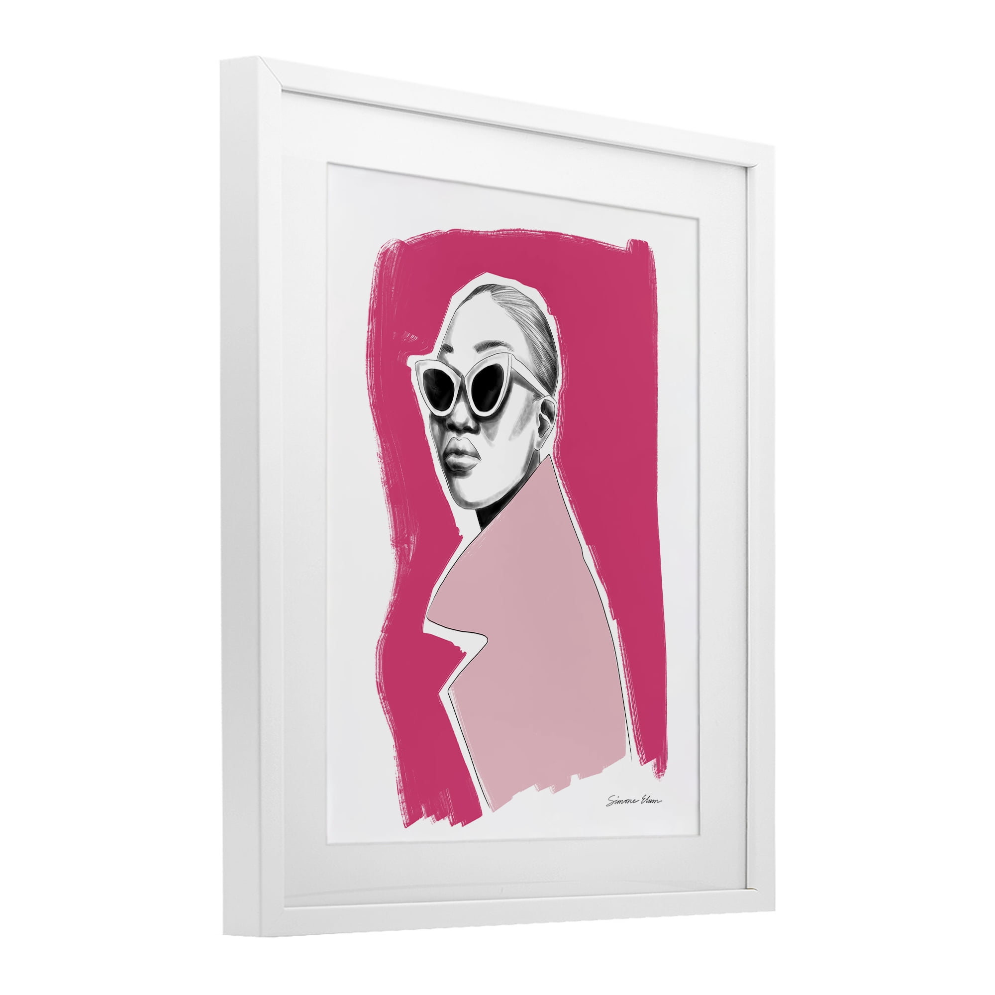 Stupell Industries Pink Attitude Fashion Portrait White Framed Print Under Glass, design by Simone Elum