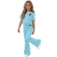 thumbnail image 6 of Girls 2 Piece Heart Print Clothing Set Casual Short Sleeve Crew Neck Top and Flared Bell Bottom Pants Soft Stretch Fabric Teen Girls Matching Outfit Light Blue 14-15Years, 6 of 6