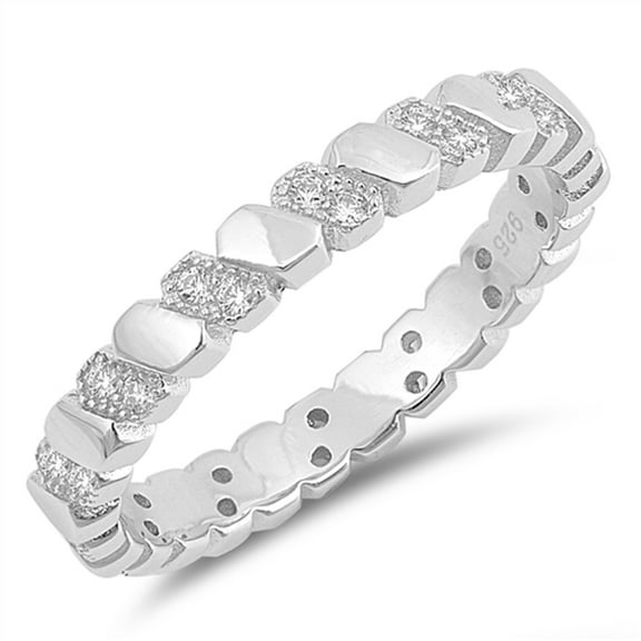 White CZ Wholesale Ring Repeating Pattern .925 Sterling Silver Band Jewelry Female Size 10