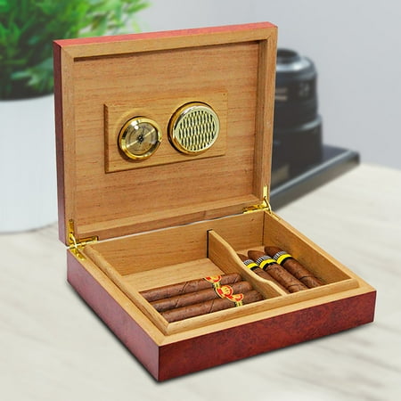 Brown Cigar Box Grtsunsea 20 Count Brown Cedar Wood Wooden Lined Cigar Humidor Humidifier Storage Case Box With Hygrometer ()