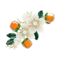 Unique Bargains 1 Pc Persimmon Flower French Barrette Hair Clips Hairdo Clip for Home Orange Beige
