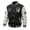 Black, variant on Mens Casual Varsity Jacket Autumn Winter Button Front Letter Patch Ribbed Collar Cuffs Hem Lightweight Outerwear Coat