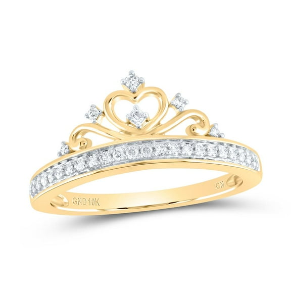 10K Yellow Gold Round Diamond Heart Crown Ring 0.2cttw