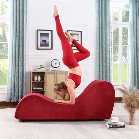 Yoga Chaise Lounge Chair, Ergonomic Design for Adults, Padded Sponge with Washable, Yoga Chair with Non-Slip Bottom for Bedroom, Living Room, Indoor & Outdoor Yoga Furniture, Red