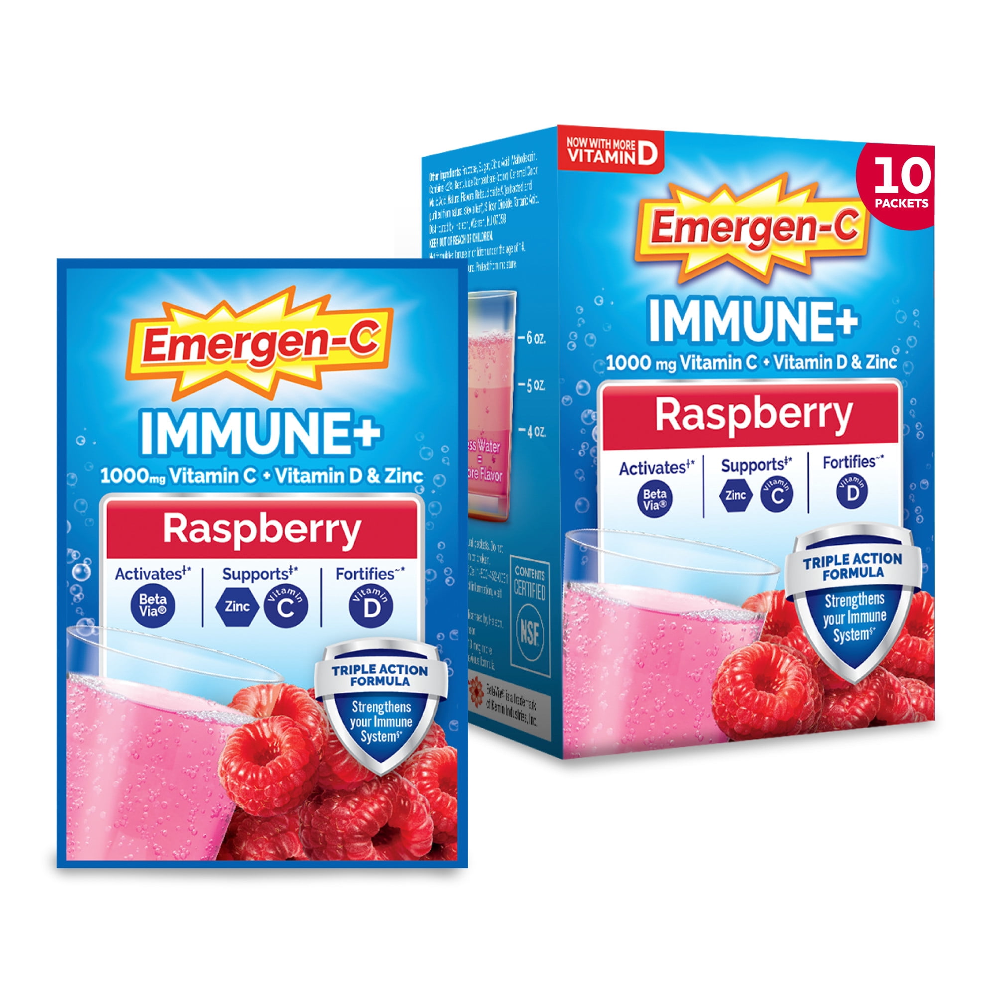 Emergen-C Immune+ Vitamin C Supplement Powder for Immune Support, Raspberry, 30 Ct, for Adults