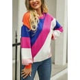 thumbnail image 2 of Multicolor Block Round Neck Sweater Asymmetrical Pattern for Women Fuchsia Large, 2 of 5