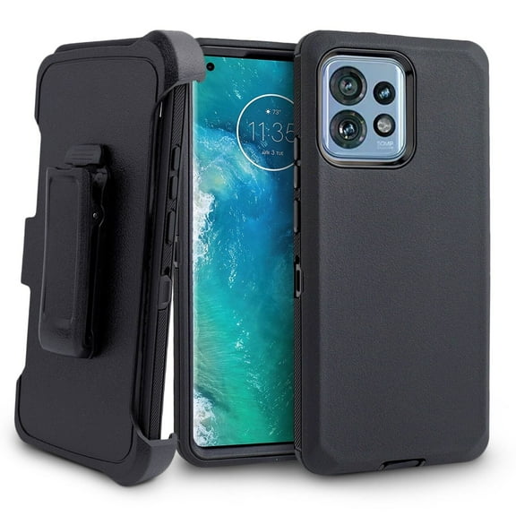 For Motorola Moto Edge Plus Edge   2023 Heavy Duty Rugged Shockproof Full Body Protection 360 Swivel Kicktand Holster Belt Clip Phone Case - Black