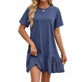 thumbnail image 3 of MOSHU Crew Neck Dresses for Women Short Sleeve Women Dresses Casual Swing Babydoll Midi Dress with Pockets, 3 of 12