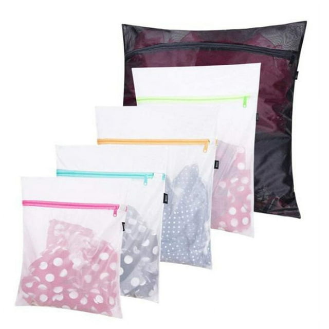 Zacro Red de lavandería 5 piezas Bolsas de lavandería con cremallera Juego de bolsas de lavandería Bolsas de lavandería perfectas para lavadora Blanco Vhermosa LN-1044