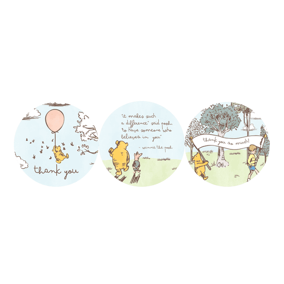 500 Pooh Inspired Thank You Stickers, 1.5 Inch Round Labels Roll for Baby Shower Gifts, Small Business Packaging and Party Favors