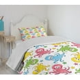 thumbnail image 4 of Ambesonne Octopus Quilted Bedspread Set 2 Pcs, Cheerful Ocean Animals, Twin Size, Multicolor, 4 of 6