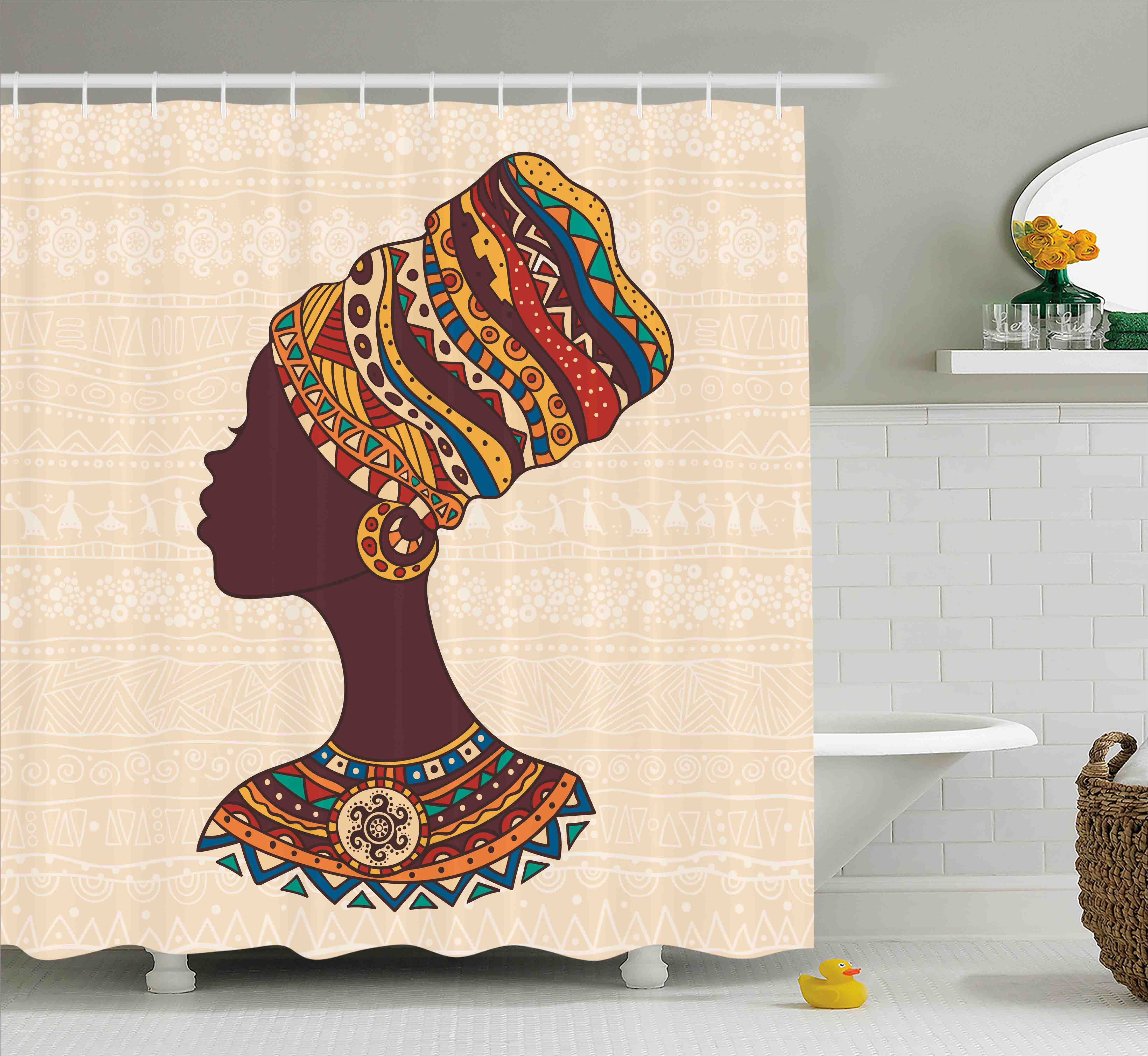 Tribal Decor Shower Curtain, African Woman in Traditional Ethnic