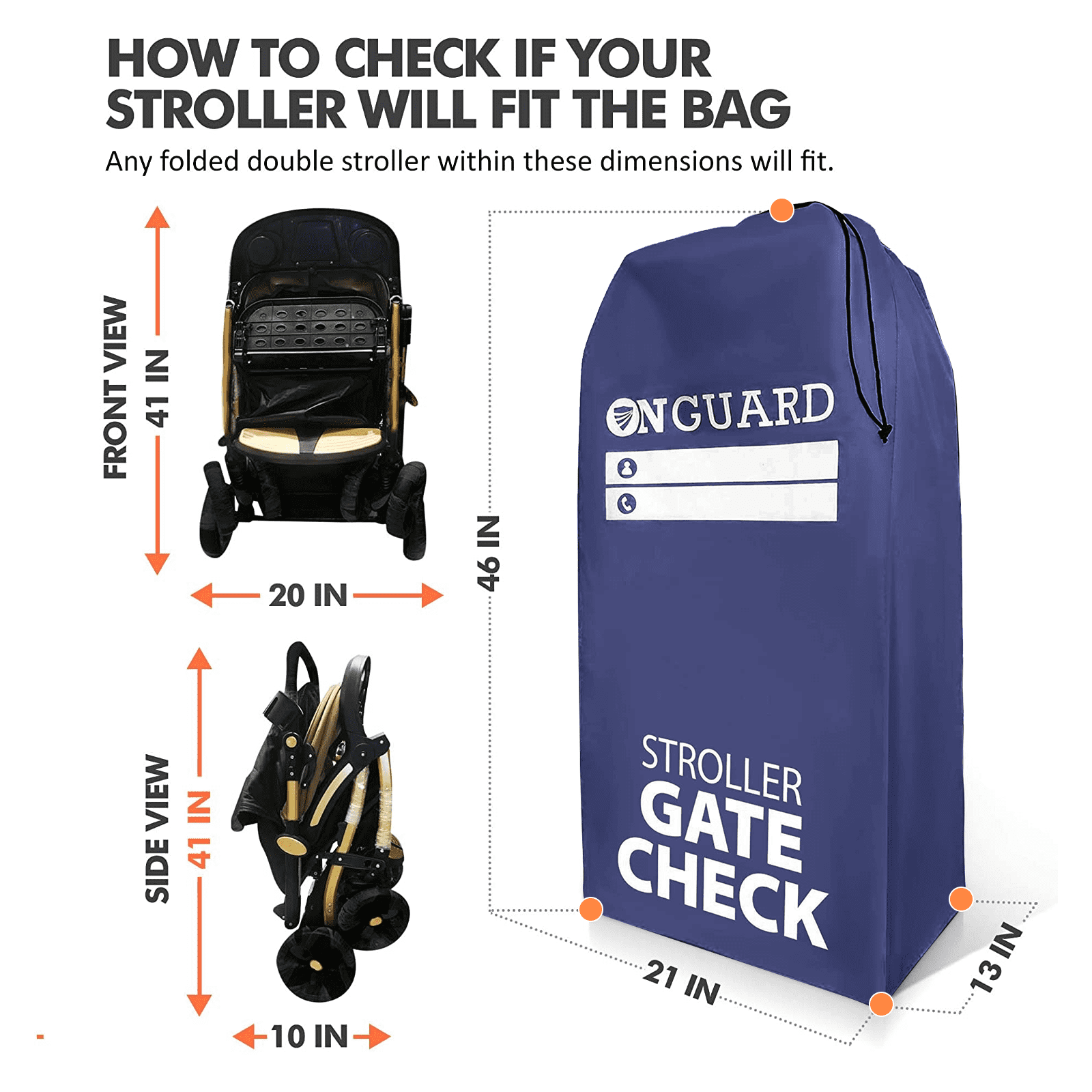 Onguard Double Stroller Travel Bag - Waterproof Rip Resistant - Stroller Bag Cover Accessories, Stroller Bag for Airplane