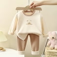 thumbnail image 2 of Odeerbi Kids Boys Girls Winter Fleece Pajamas Plush Thermal Warm Sleepwear Baby Kids Cartoon Print Long Sleeve Thickening 2 Piece Loungewear Set Home Wear Clothes PJs Suit Beige, 2 of 4
