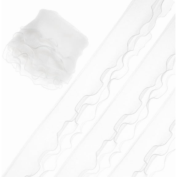 5.4 Yards Organza Pleated Ribbon 5-1/2 Inch White Ruffle Trim Fabric Ribbon 3-Layer Tulle Fabric Applique for Garment Extender Sewing Dress Trimming Craft Collar Cuffs Hat Bag Decor