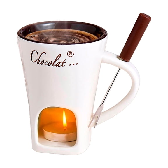 Fondue Cup, Chocolate Melting Fondue Mugs Set of with Forks and Candle, Ceramic Chocolate Melting Cup, Mini Chocolate Fondue Cups Set For Date Night Birthday Wedding Gifts