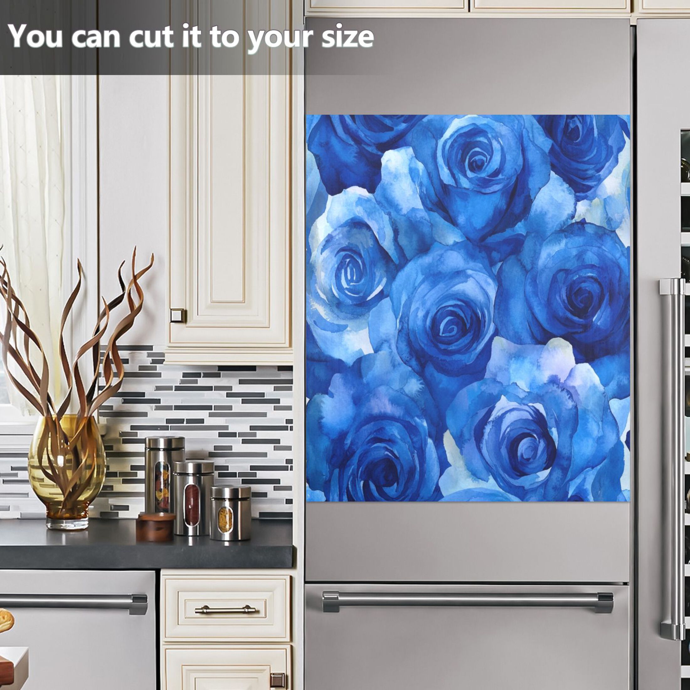 Dishwasher Magnetic Sticker 23x26 Inch Refrigerator Magnetic Sticker Washing Machine Magnetic Sticker Kitchen Panel Magnetic Sticker Home Decor Cartoon Blue Roses