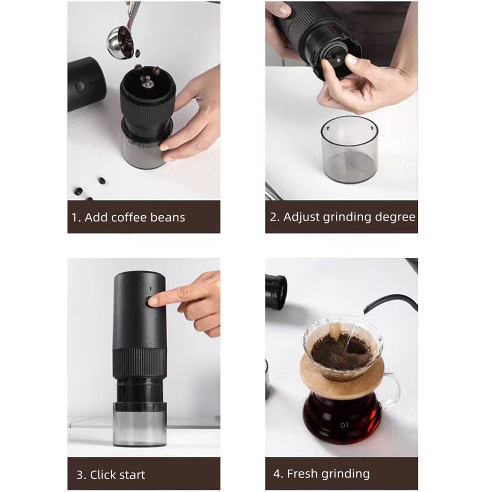 RoamHome Coffee Grinder Electric Rechargeable, 5-Speed Adjustable Grinding Machine, Portable Grinders for Coffee Spices Beans Herbs, Kitchen Supplies, Gift for Family Friend (White, 1PC)