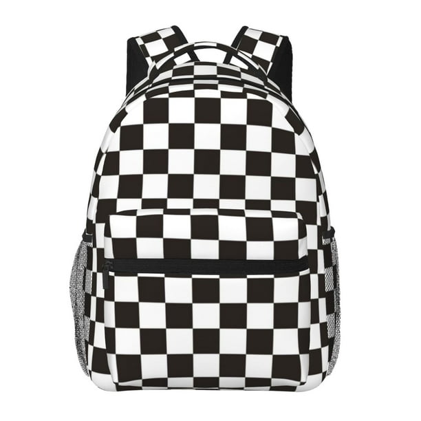 Fotbe Black and White Checkerboard Mochila Casual con Estampado para Escuela, Viajes y Actividades al Aire Libre - Duradera, Ligera y Cómoda