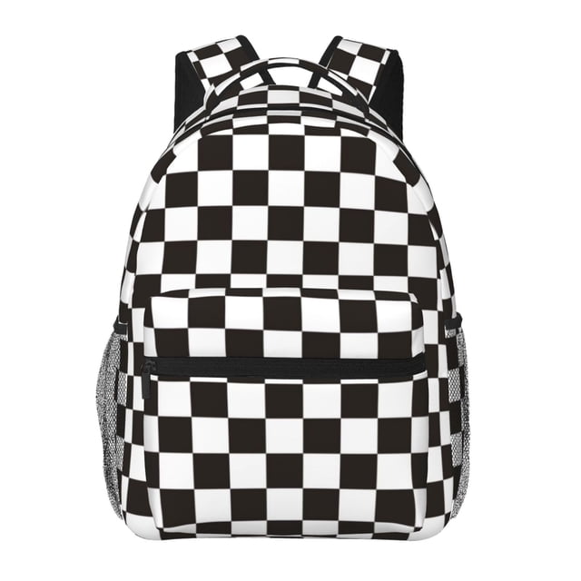 Fotbe Black and White Checkerboard Mochila Casual con Estampado para Escuela, Viajes y Actividades al Aire Libre - Duradera, Ligera y Cómoda