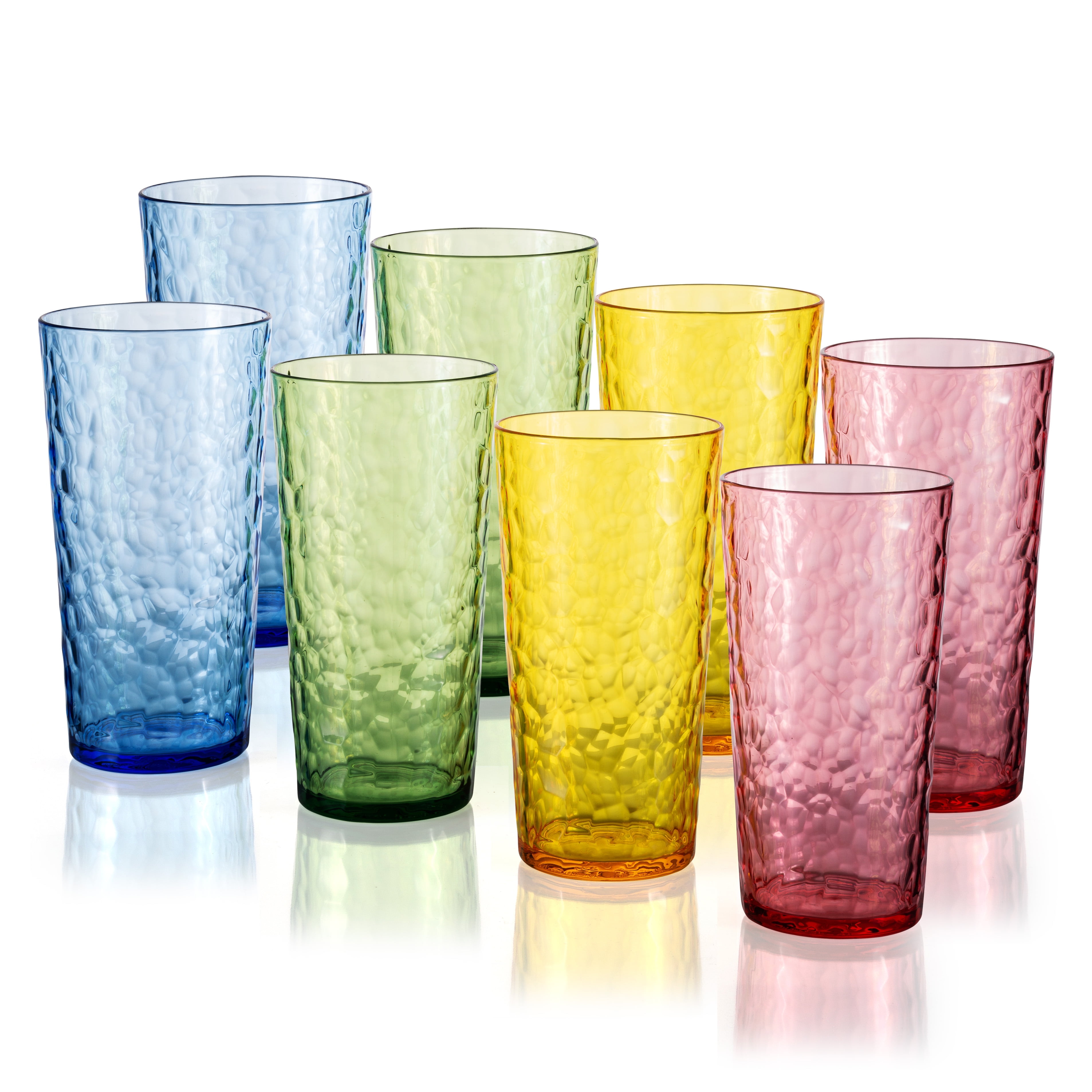 Hammered Plastic Tumbler Set Of 12 - 22 Oz Dishwasher Safe BPA-Free Drinking Glasses, Mixed Colors, Stackable