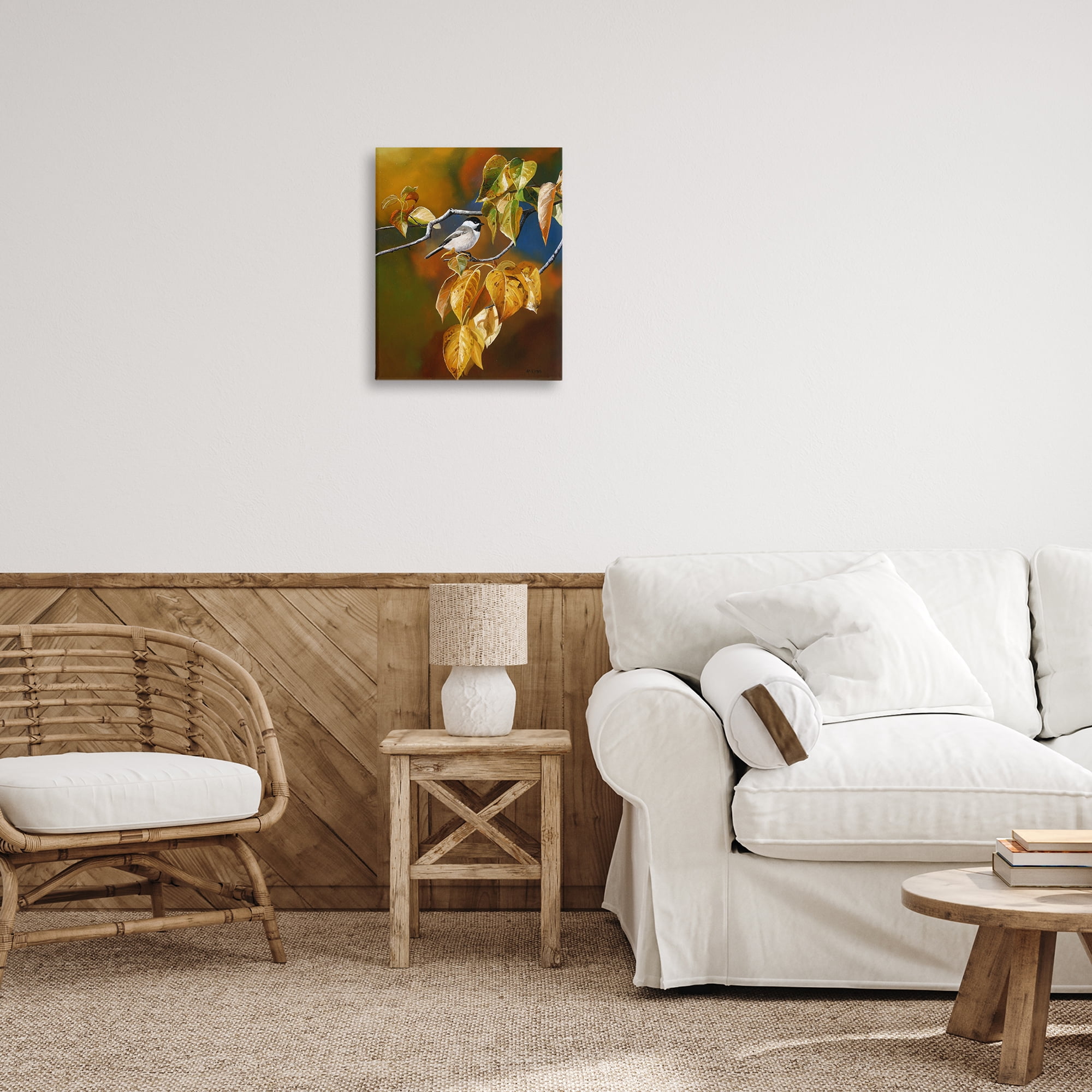 Stupell Industries Chickadee on Branch Animals Painting Wrapped Canvas Art Print Wall Art, 16 x 20