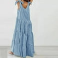 thumbnail image 5 of up to 60% off Gifts Usmixi Formal Dresses for Women Casual Plus Size Loose Flowy Ruffle Swing Tie Strap Long Dresses Round Neck Sleeveless Solid Summer Maxi Dress Blue l, 5 of 6