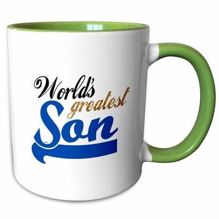3dRose Worlds Greatest Son - Best son in the world - blue text on white in sporty font for your little boy - Two Tone Green Mug,