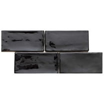 The Tile Life Talavera Black Glossy Ceramic Subway Wall Tile, 3 x 6 in, 44-Piece