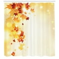 thumbnail image 3 of Autumn Shower Curtain, Flying Leaves Pattern on Bokeh Style Background Autumn Nature, Fabric Bathroom Set with Hooks, 69W X 70L Inches, Pale Yellow Orange Dark Orange, by Ambesonne, 3 of 3