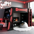 thumbnail image 2 of Aukfa Twin Size Gaming Loft Bed for Teens, Wood Esports Bed Frame with Desk, LED Lights, Charging Station & Storage Shelves, Red, 2 of 8
