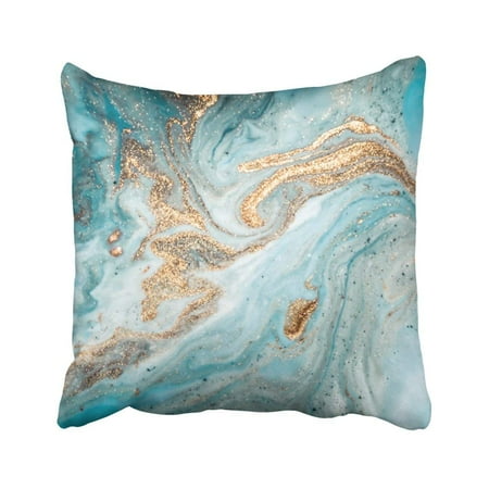 Mix Pillow - ARTJIA Marble Eastern Technique Ebru Contemporary Golden And Turquoise Mixed Acrylic Paints Pillowcase Pillow Cover 18x18 inches