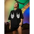 thumbnail image 3 of Skeleton Hand Print Oversized Tee Graphic Tees Women Tops Halloween short-sleeved, pure cotton, comfortable, 3 of 6