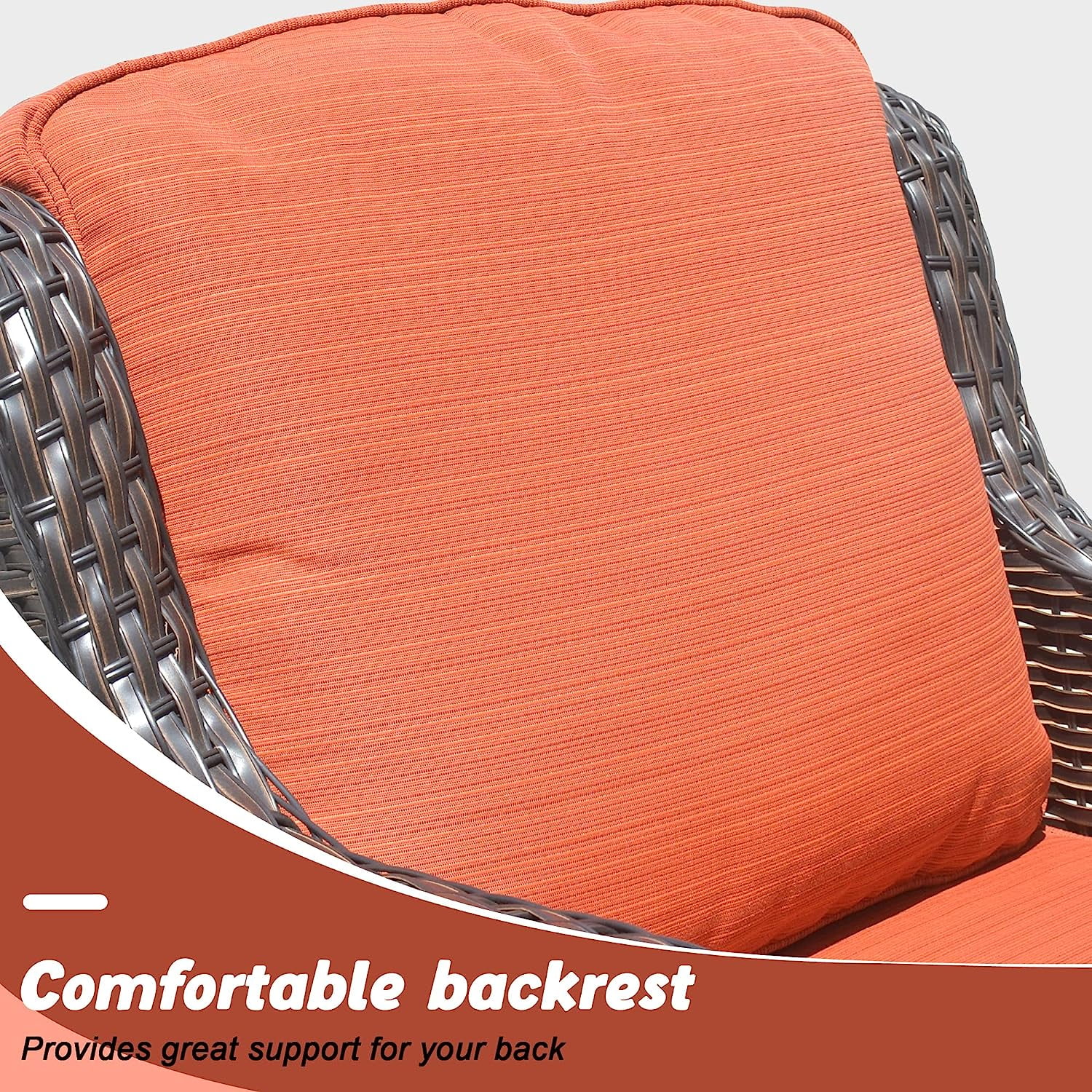 XIZZI Outdoor Patio Wicker Swivel Rocker Set,3-Piece Rocking Chair Bistro Set with Orange Red Cushions and Coffee Table for Balcony,Brown Wicker
