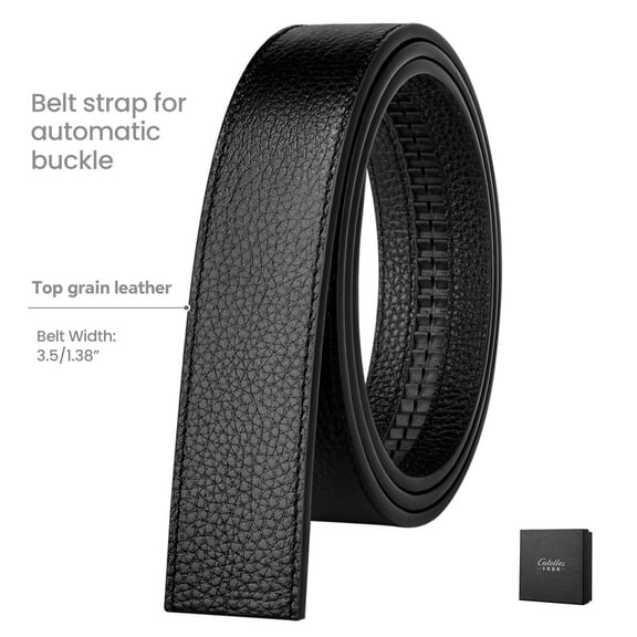 Catelles Men's Black Top-Grain Cowhide Belt, Ratchet Belt Strap, Gift Box Included, Business Casual Wear, 1.38in Width, 31in Waist