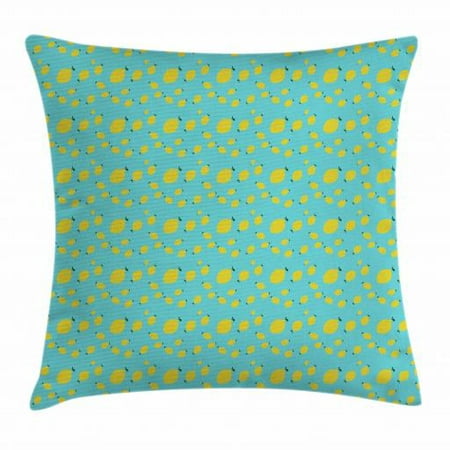 Lemons Throw Pillow Cushion Cover, Minimalistic Design of Multisize Tiny Lemon Figures Continuous Pattern, Decorative Square Accent Pillow Case, 18 X 18 Inches, Sky Blue and Yellow, by