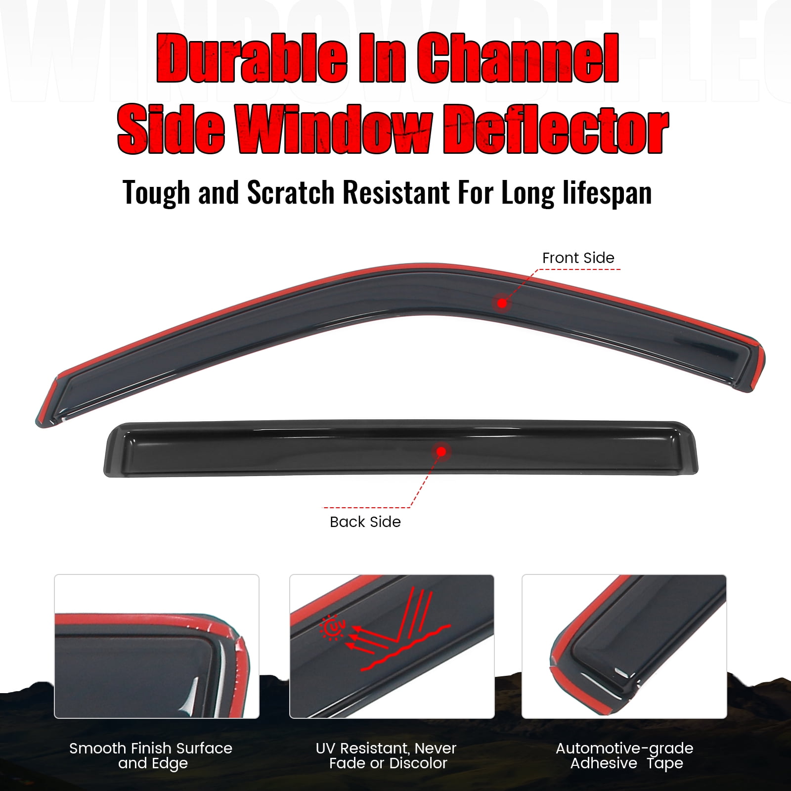 Ikon Motorsports In-Channel Window Visors Fits 2022-2026 Toyota Tundra Crew Cab, Slim Style Side Door Rain Vent Guard Deflectors, Acrylic Smoke 4PCS