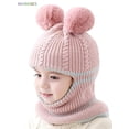 thumbnail image 5 of BadPiggies Kids 2-in-1 Knit Beanie Cap Scarf Winter Warm Baby's Cute Pompom Ski Hat Earflap Thick Scarf for Toddler Girls Boys (Pink), 5 of 6