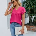 thumbnail image 3 of Jdlsppl Women's Short Sleeve Blouse Soft Shirt Top Ruffle Loose V Neck Puff Sleeve Fall Cool Spandex Chiffon T Shirt Rose Large, 3 of 4