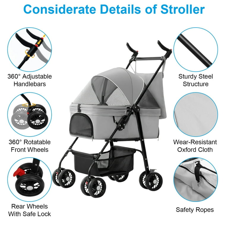iMounTEK Pet Dog Stroller 3 in 1 Folding Cat Dog Stroller with